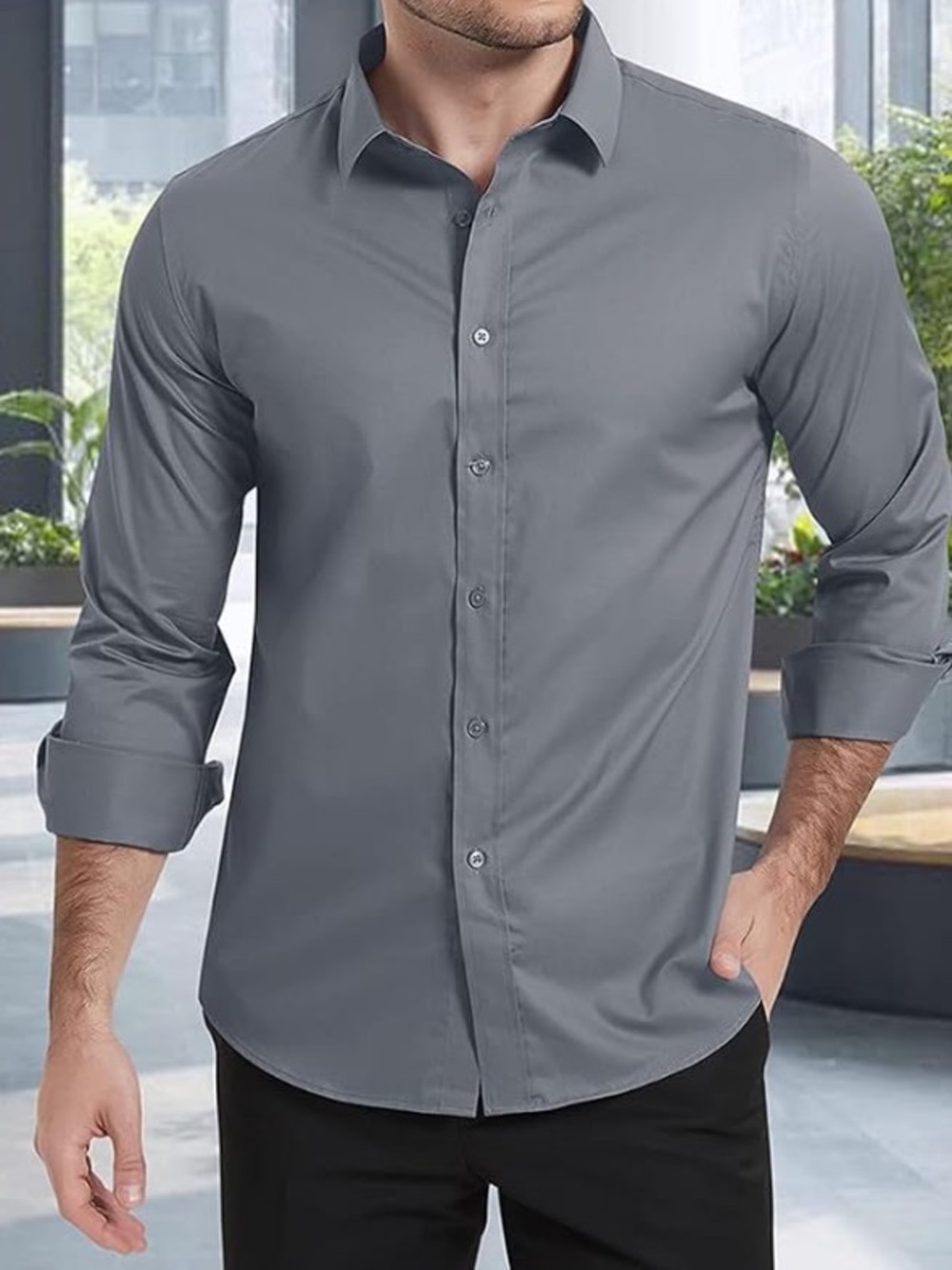 Kirkland Tailored Grey Dress Shirt - Classic Button-Up